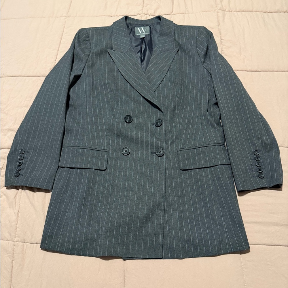 Worthington Charcoal Pinstripe Double-Breasted Blazer